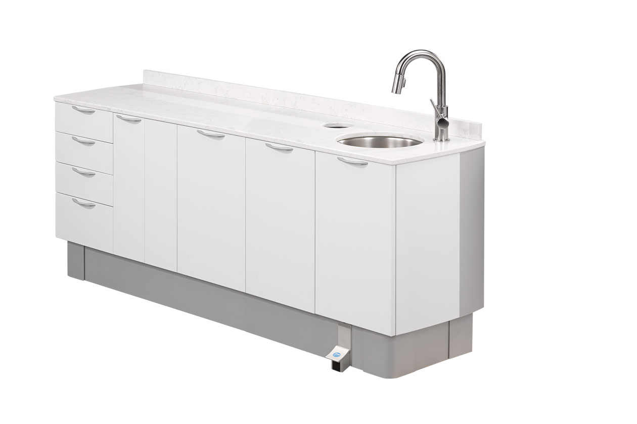 Angled view of A-dec Inspire 593 lower side console in designer white